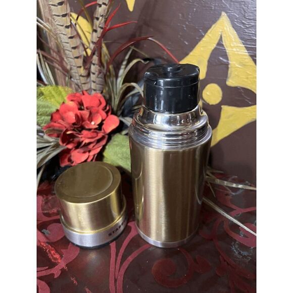 Starbucks 2006 Gold and Silver Metal Insulated 17oz Thermos with Removeable Cup - Picture 3 of 5